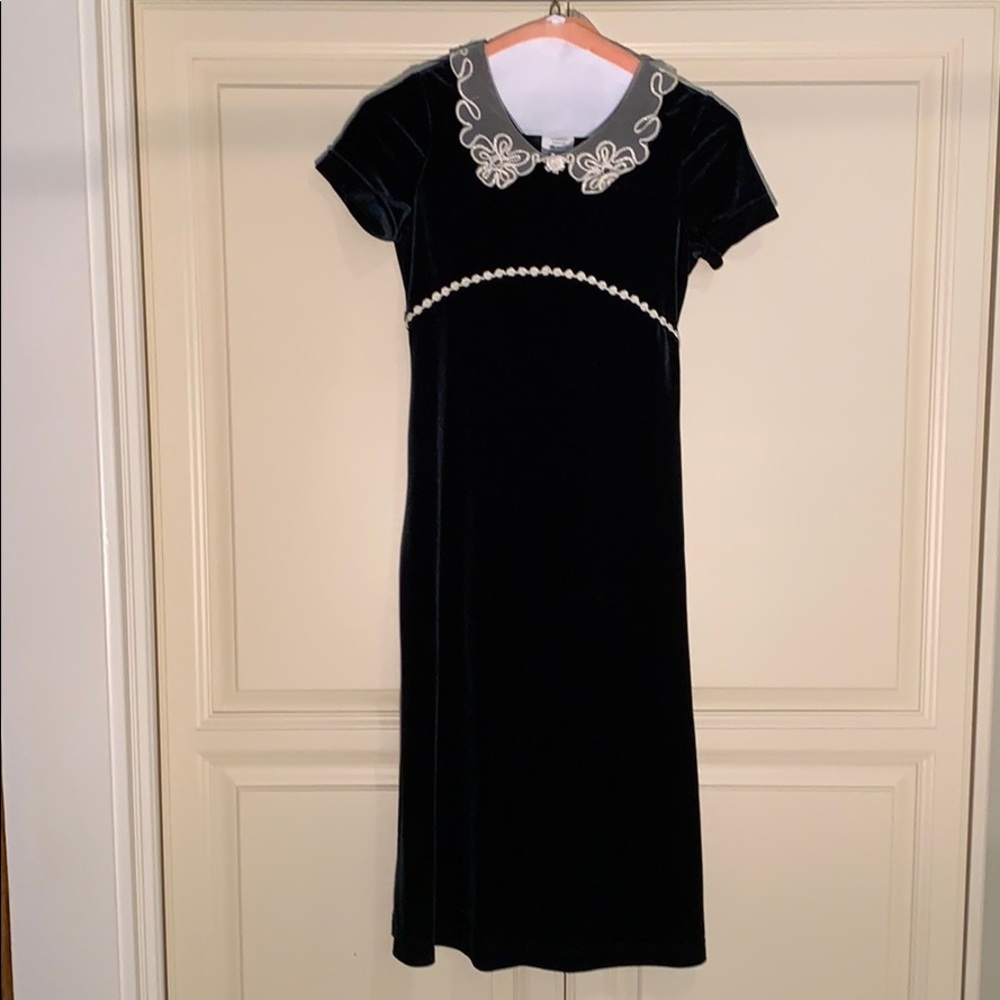 Girls dark green velvet dress
